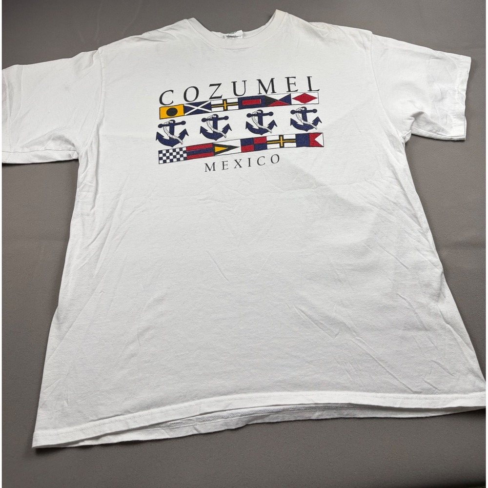 Vintage Reef Cancun Cozumel Mexico Nautical Flag Anchor T-Shirt White XL